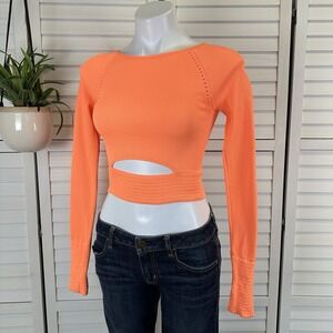 Free‎ People Movement Cut It Out Long Sleeve Crop Top Neon Orange Size XS/S